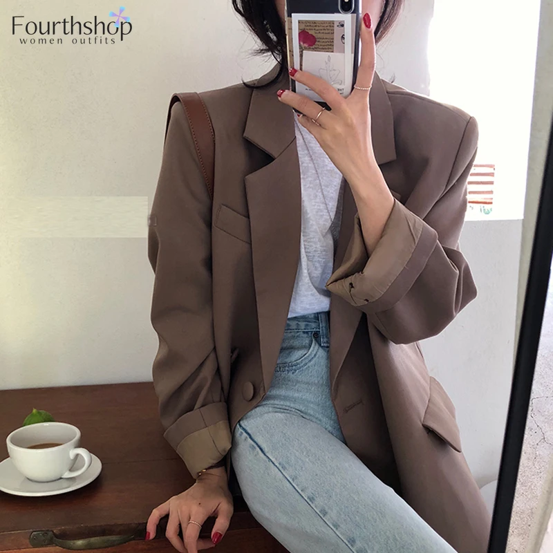 Женский винтажный блейзер в Корейском стиле Офисная Женская одежда Свободное