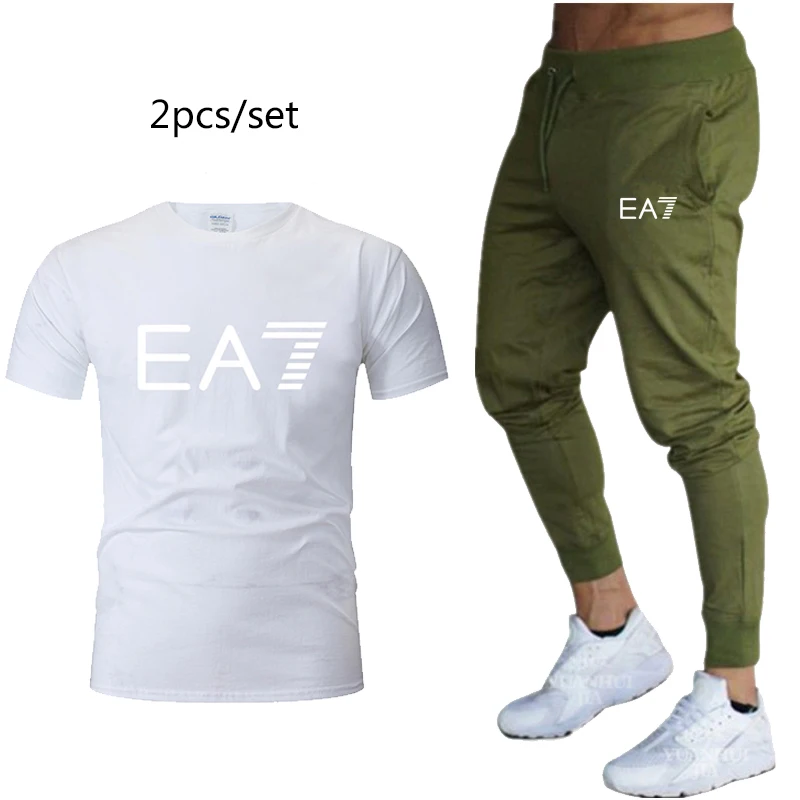 Новый спортивный повседневный костюм мужская футболка + штаны мужской осенний
