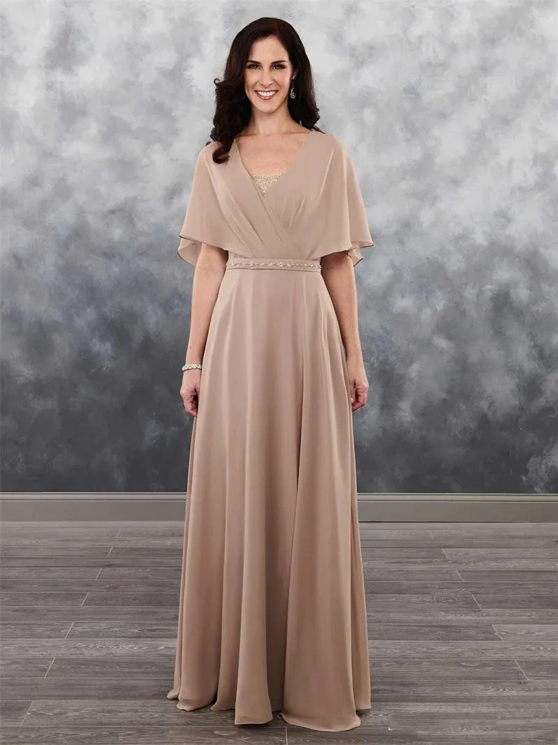 

Женское шифоновое платье для матери невесты, элегантное вечернее платье с V-образным вырезом, украшенное бусинами, с запахом, длиной в Пол