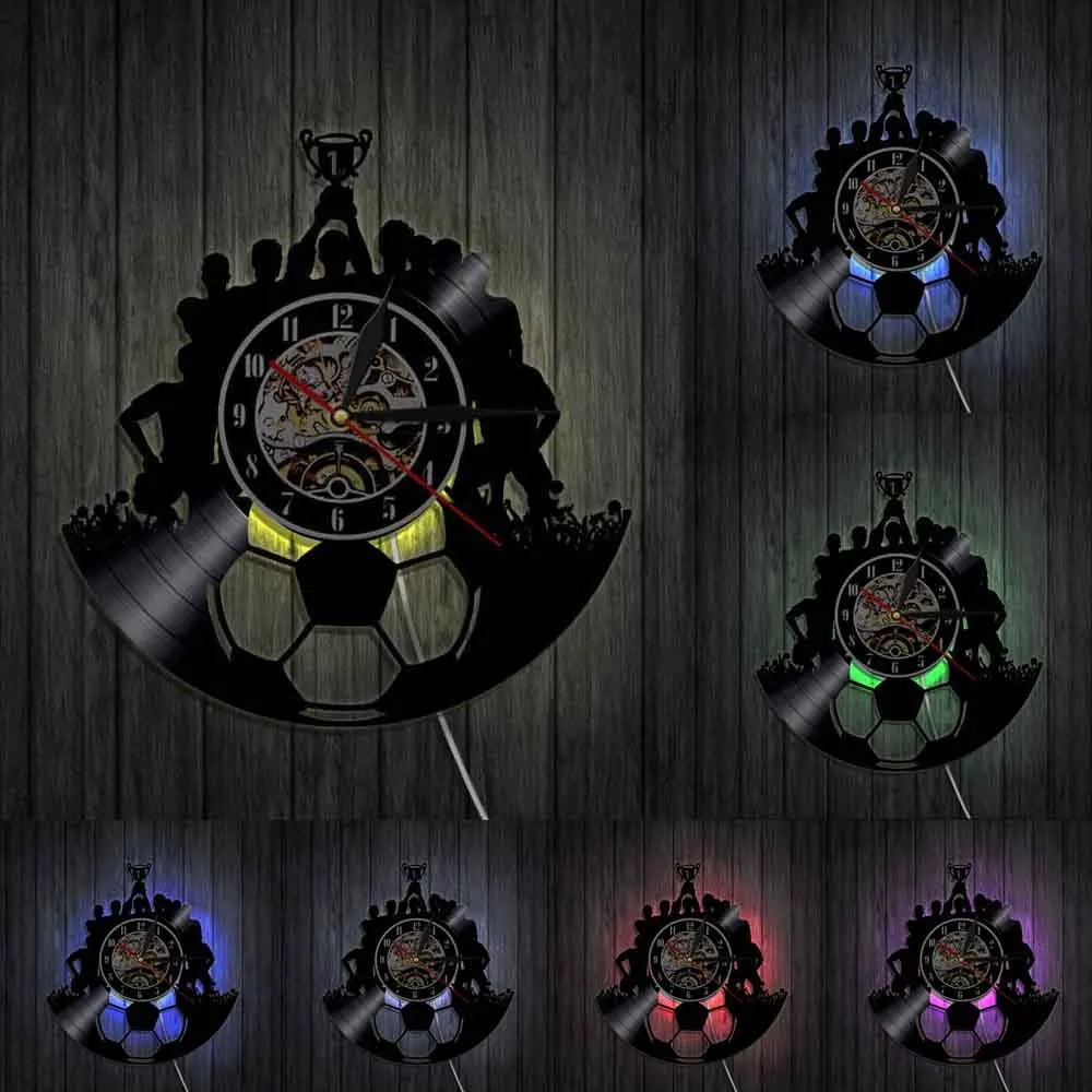 Виниловые часы для футбольных игр настенные с декором футбольной команды