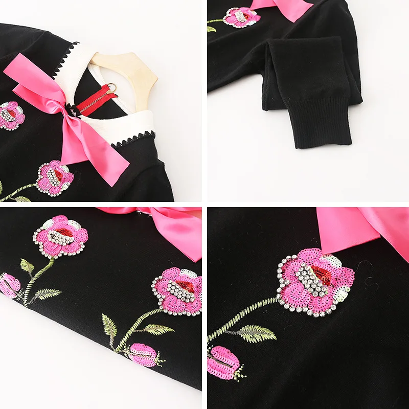 Женский вязаный свитер с длинным рукавом украшенный бантом на молнии длинными