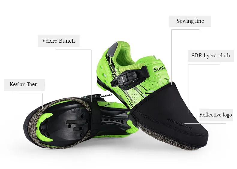 ROCKBROS Fahrradschuhüberzug für den Winter, winddicht, abriebfest, warm halten, halber Überschuhe, MTB, Rennrad, Überschuhe – Detail 4
