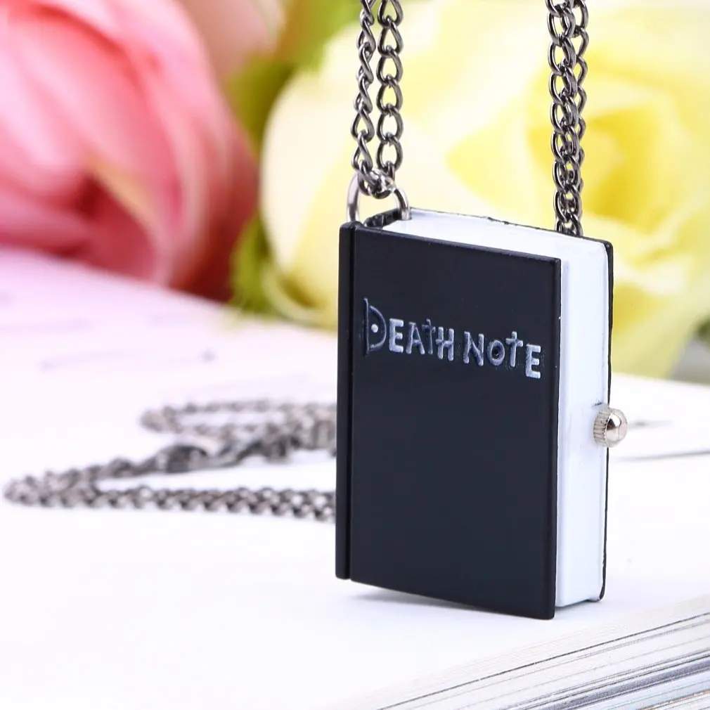 Unisex Vintage Unique Death Note Book Quartz Pocket Watch Pendant Necklace Popular Rectangle Shaped FOR Gift