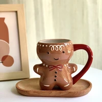 300ml gingerbread man mug cartoon cute kawaii christmas mug 3d gingerbread man ceramic cup milk coffee water cup mug