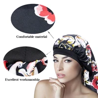 new fashion women night hair satin hat satin lined beauty print satin silk bonnet sleep shower cap head cover wide elastic band