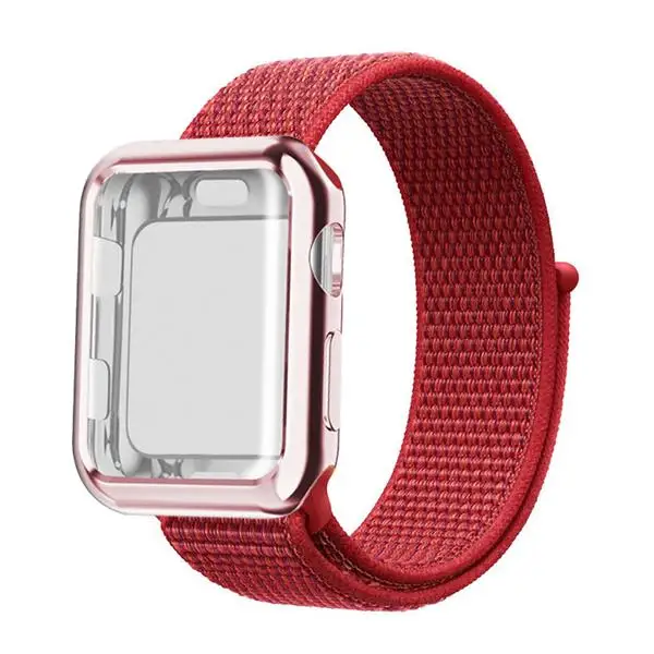 RED Ремешок для часов для apple Watch полосы спортивный бесшовный correa apple watch 4 3 наручных часов iwatch, ремешок 38 мм 42-44/40 мм нейлоновый браслет+ чехол для часов - Цвет ремешка: RED