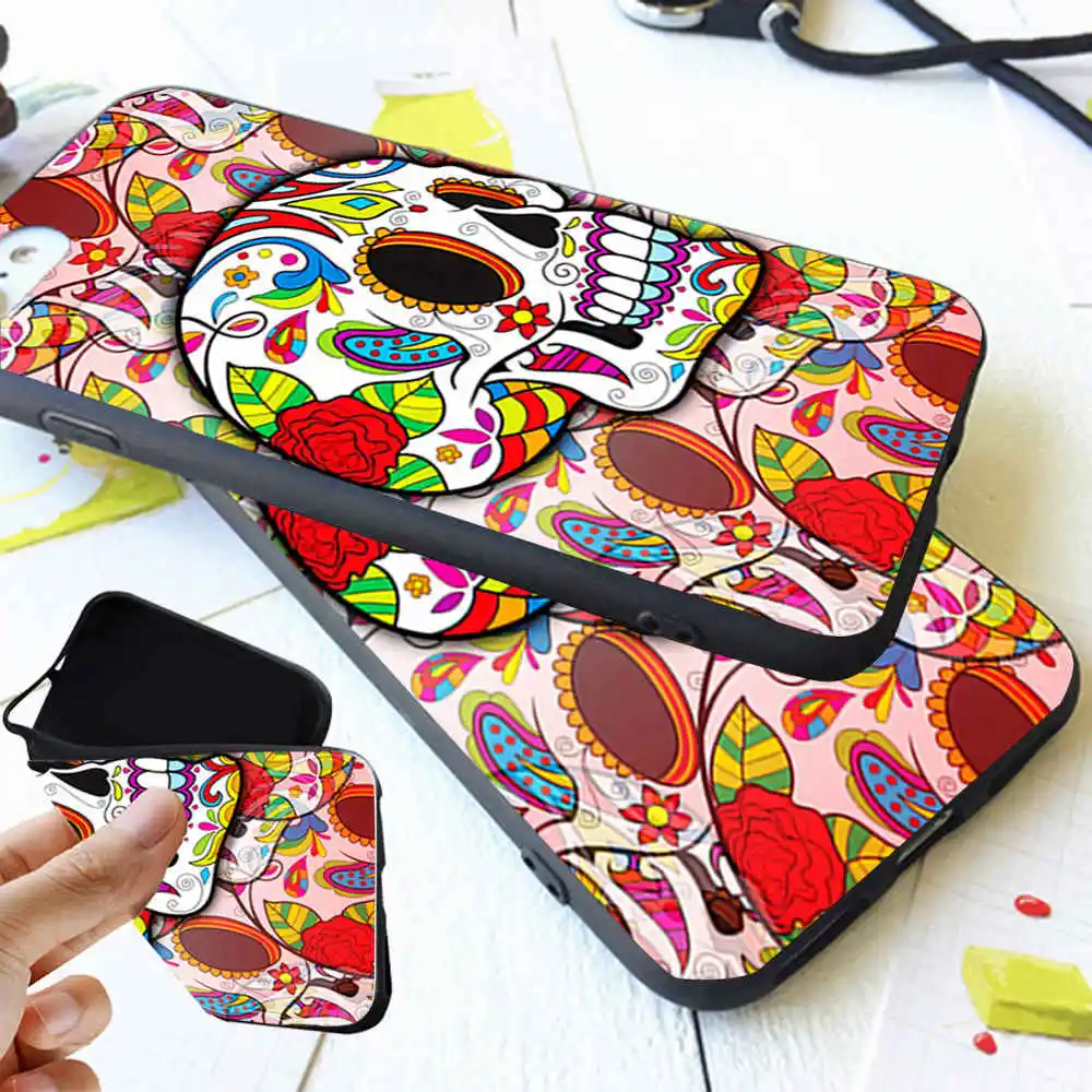 Силиконовые чехлы с изображением сахарных черепов для iphone 7 7plus 8 5S XR XS Max 5 SE 6 s 6/7/8