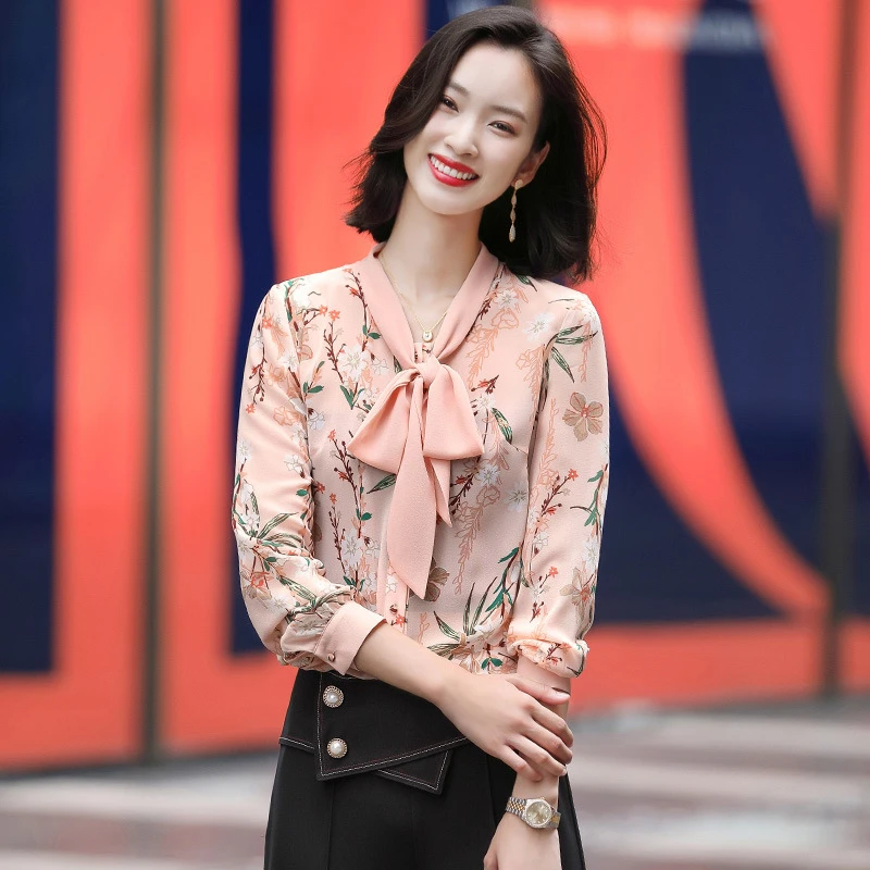 Элегантные блузки с длинным рукавом и цветочным принтом рубашки формальные OL