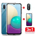3-в-1 Защитное стекло для samsung galaxy a02 a 02 2021 sm-a022fdsn 6,5 ''подушка безопасности для прозрачный однотонный Мягкий силиконовый чехол для телефона + чехол для камеры