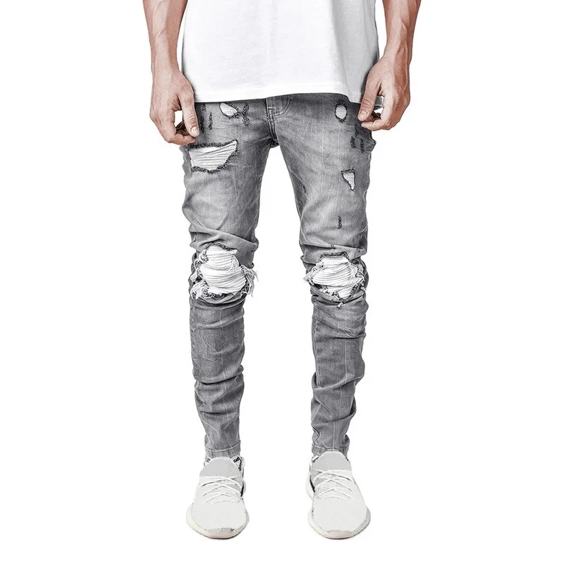 

2021 Men's Jeans Cool Ripped Skinny Trousers Stretch Slim Denim Pants Large Size Hip Hop Black Blue Casual Jogging Jeaor Men