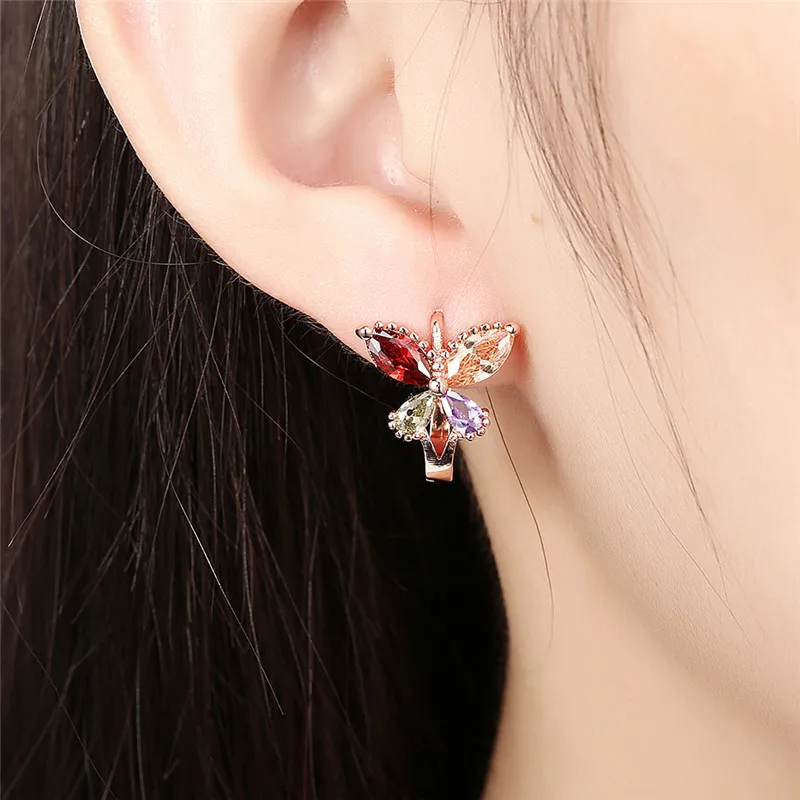 Ajojewel Colorful Cubic Zircon Butterfly Earings Women Golden Clip On Stud Earrings Fashion Animal Jewelry Wholesale | Украшения и