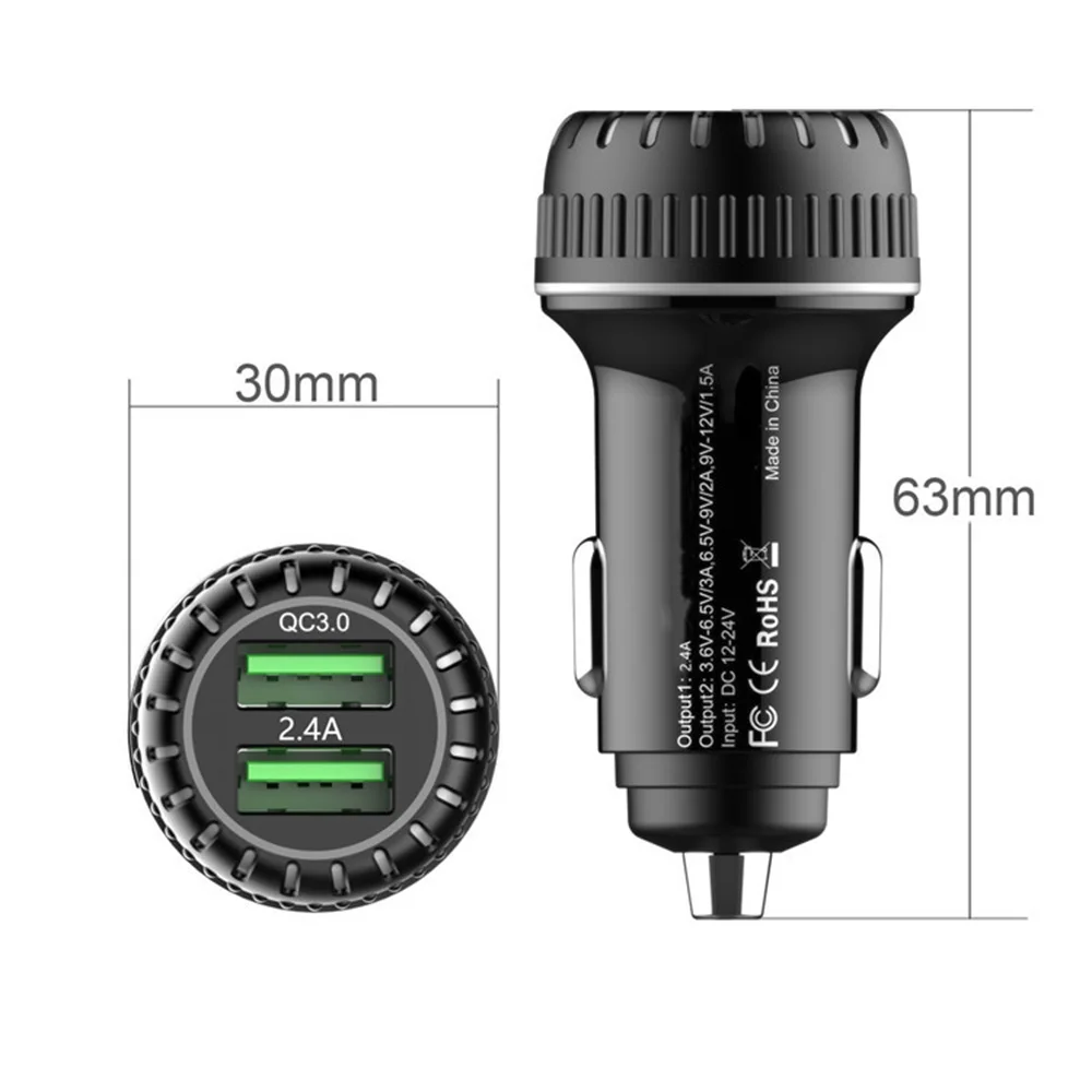 QC3.0 and 2.4A USB Автомобильное зарядное устройство QC3.0 быстрое зарядное устройство PD 27 Вт Тип c Быстрая зарядка с светодиодный круг света для samsung S9 Iphone huawei P30 Xiaomi - Тип штекера: QC3.0 and 2.4A