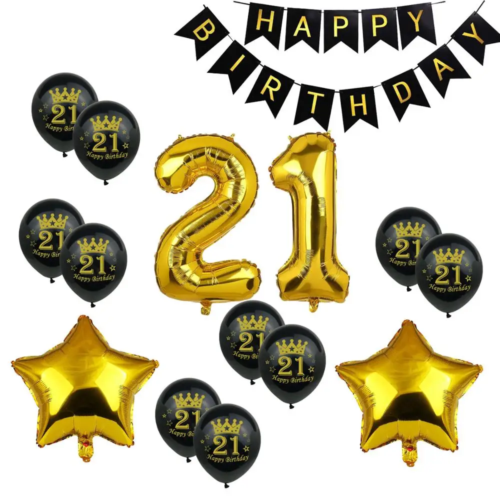 21 й день рождения воздушный шар с днем баннер Золотой номер балон День Рождения
