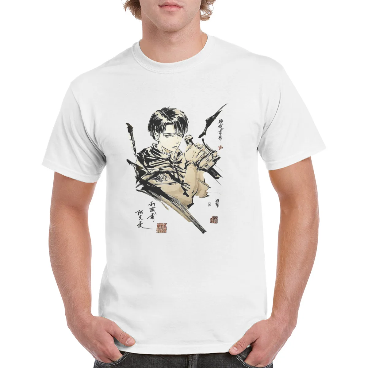 

Livai Ackerman Attack On Titan Anime t shirt Cotton Harajuku Shingeki no kyojin Top SNK Ink painting graphic Oversized Tee