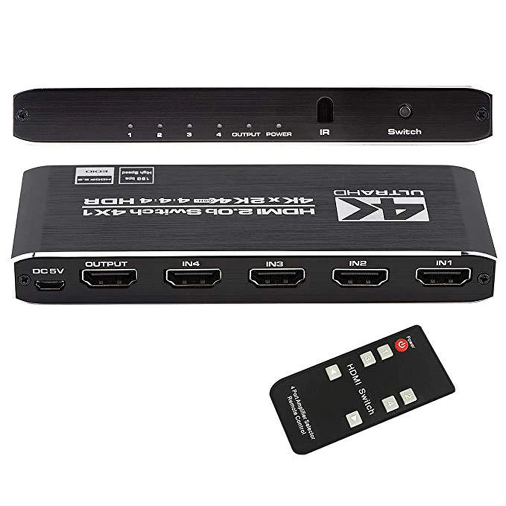 

4K HDR HDMI Switch 4 Ports HDMI 2.0 Switcher Selector with IR Remote Control for PS4 Apple TV Fire Stick