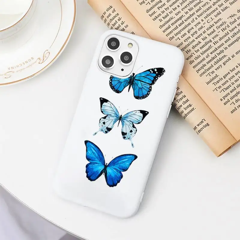 

Blue beautiful butterfly fashion Phone Case Candy Color White for iPhone 11 pro XS MAX 8 7 6 6S Plus X 5S SE 2020 XR