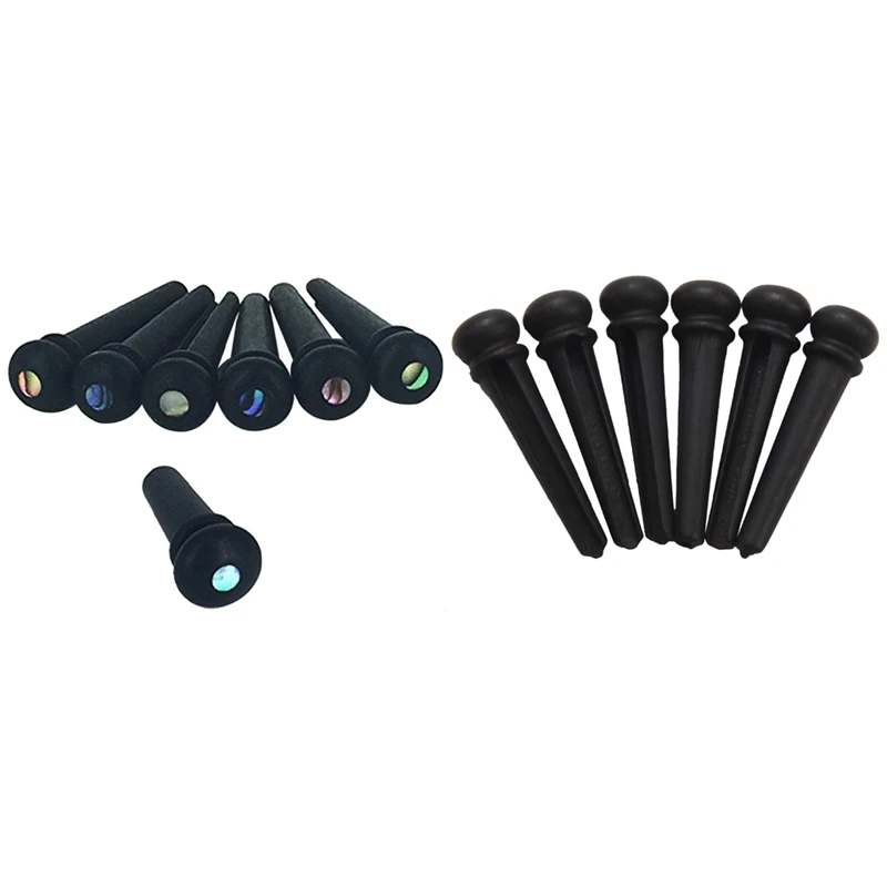 

6X Ebony Guitar Bridge Pins,Ebony End Pin (Black) & 6 Pcs Guitar Family Natural Ebony Folk Acoustic Guitar Bridge Pins