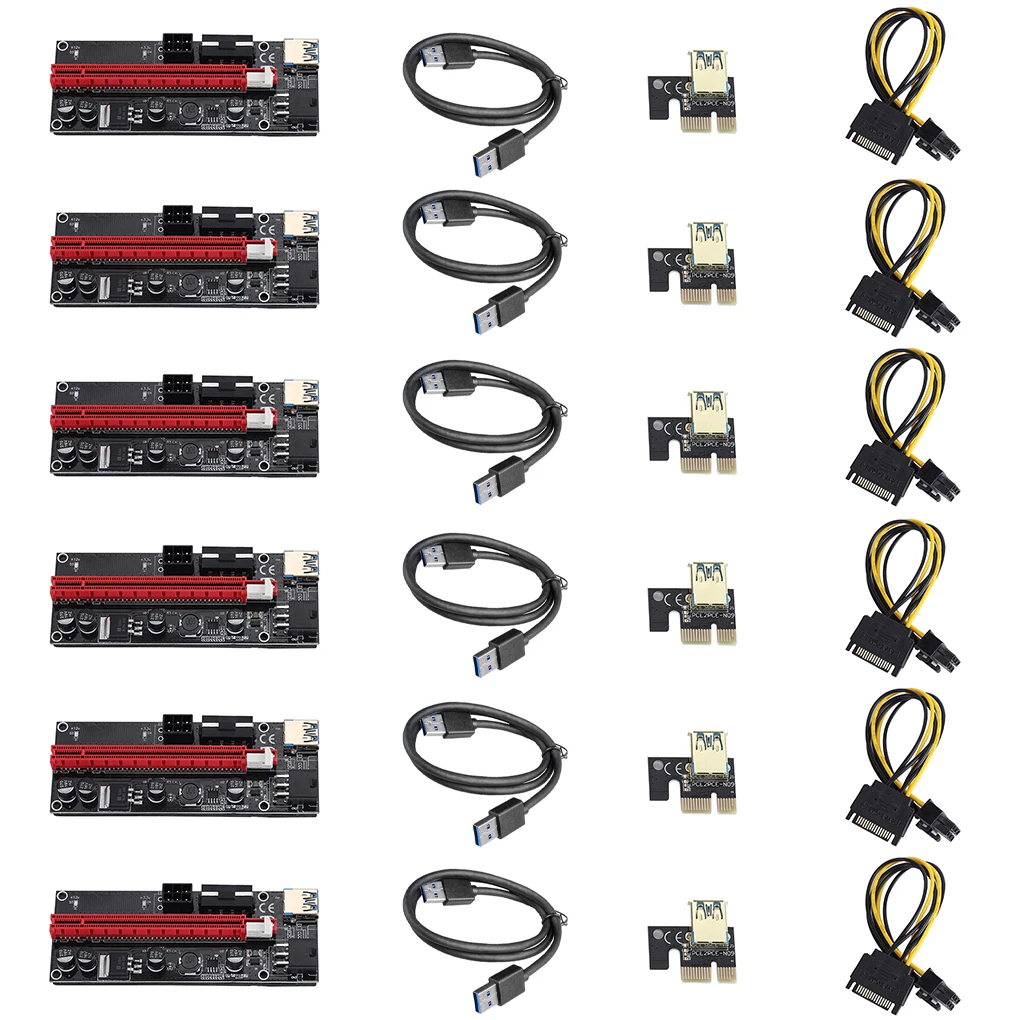 

6pcs Newest VER009 USB 3.0 PCI-E Riser VER 009S Express 1X 4x 8x 16x Extender Riser Adapter Card SATA 15pin to 6 pin Power Cable