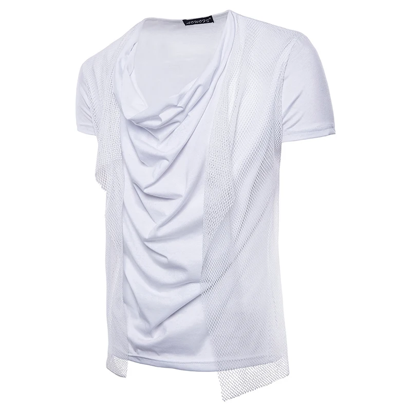 2021 летняя новая модная футболка с коротким рукавом Мужская сетчатая водолазка в