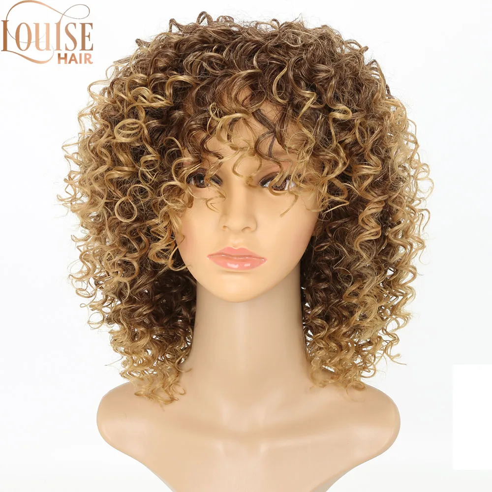 

Louise Hair Short Afro Curly Hair Wig Synthetic Glueless No Lace Front Jerry Curl Hair Wigs Perruque