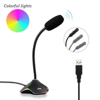 flexible adjustable 3 5mmusb rgb light desktop condenser microphone recording mic for pc laptop
