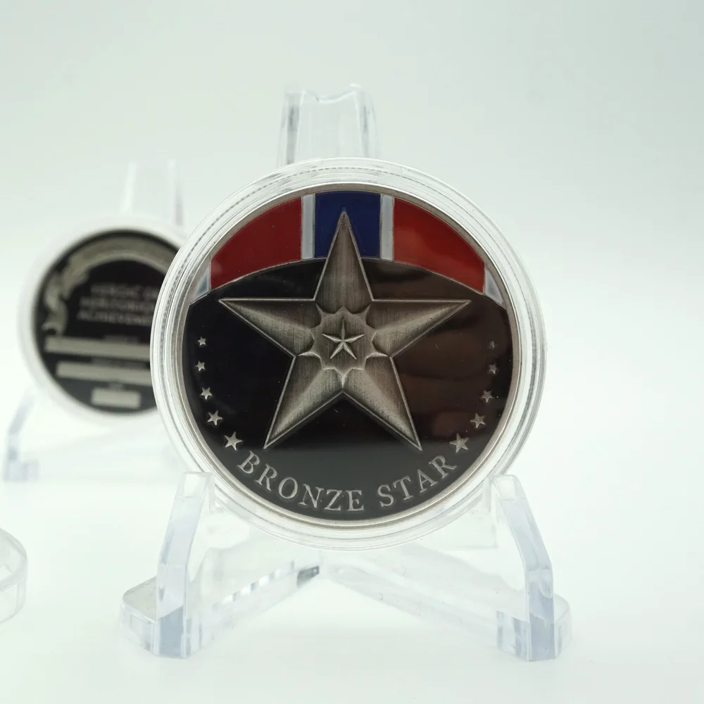 

The Bronze Star Medal Commemorative Coin American Military Coin Colorful silver Plated Coin Challenge Medal