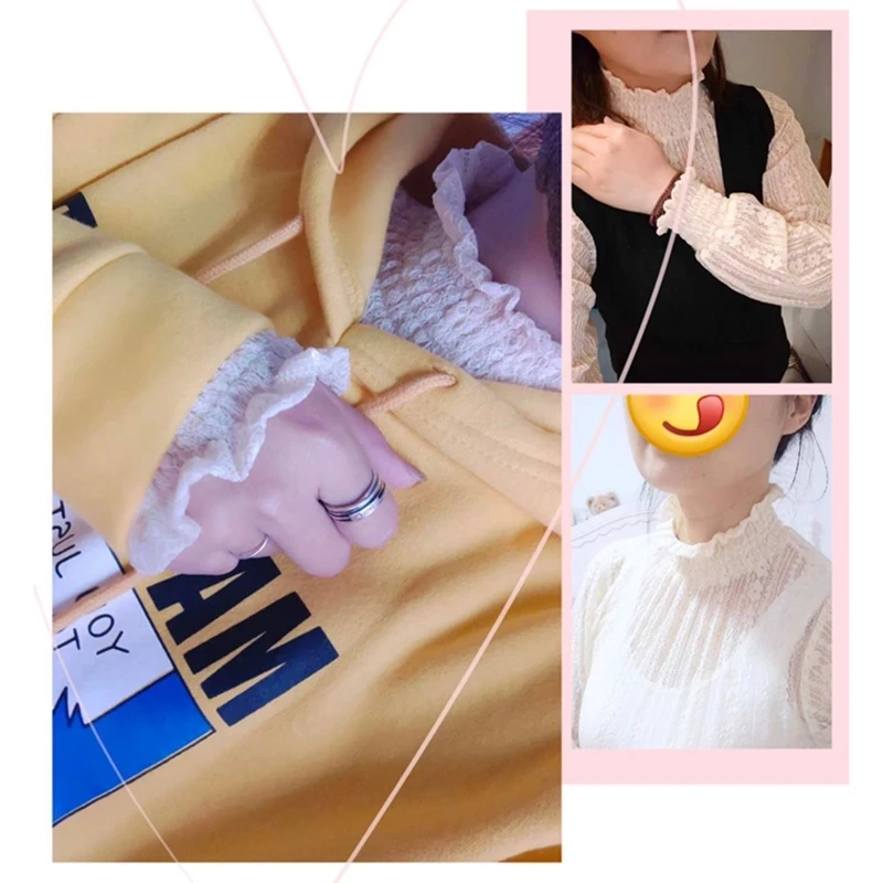 Женская кружевная блузка элегантная прозрачная с воротником-стойкой весна-осень