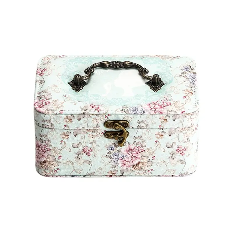 

2 Layer PU Jewelry Box with Lock Leather for Women Earring Ring Cosmetic Box