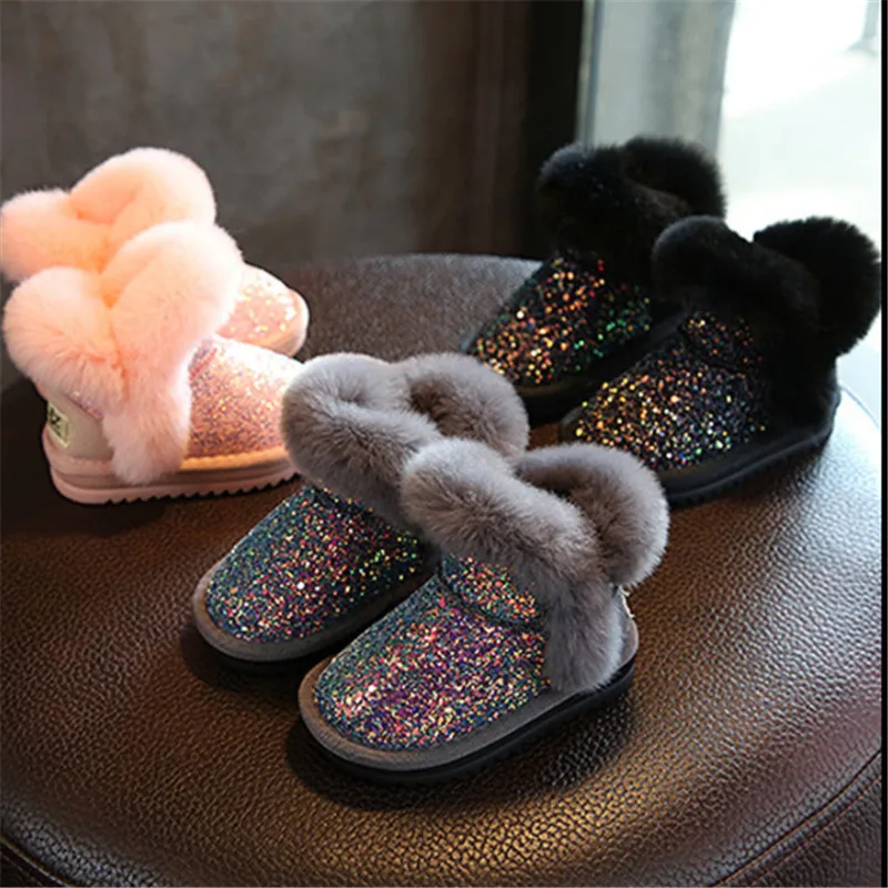 

Girls Shoes Plush Toddler Children Snow Boots Rabbit Fur Soft Sole Warm Baby Kids Boots EU 21-30