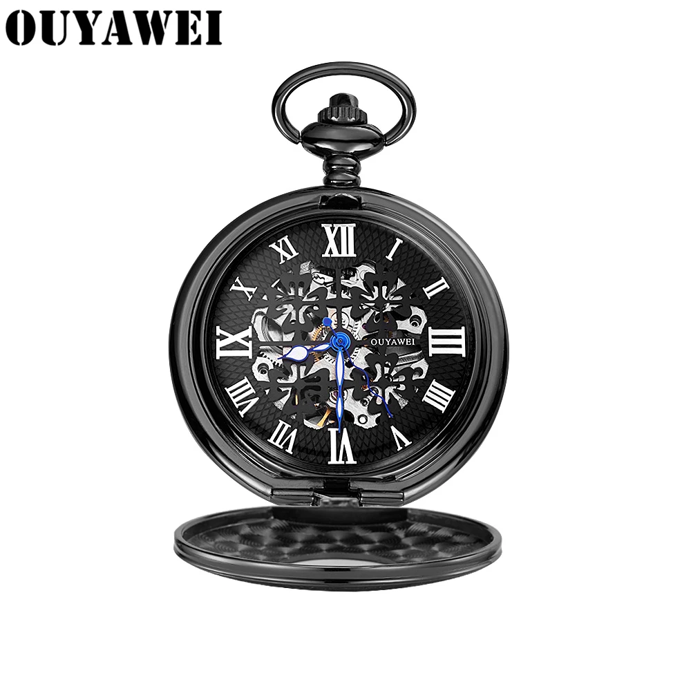 Модные мужские карманные часы OUYAWEI механические ручные ветрозащитные