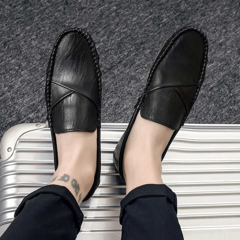 Income Genuine Leather Men Casual Shoes Brand 2020 slip on Loafers Moccasins Breathable Slip Black soft Driving | Обувь