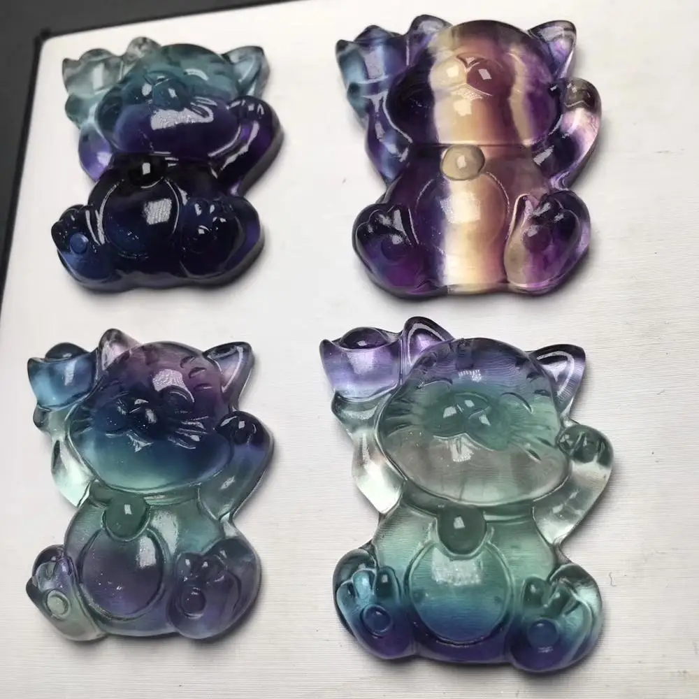 Натуральный флюорит lucky cat Кулон случайный цвет волос 34*26 мм|Подвески| |