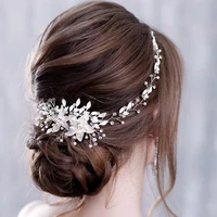trendy flowers pearl crystal headband wedding hairband bridal hair accessories headpiece women wedding hair jewelry handmade
