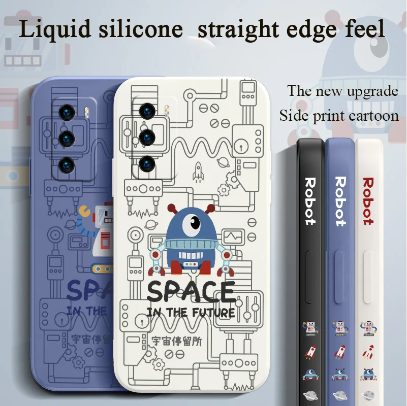 

Robot Animal Phone Case For Huawei P40 P40Lite P30 P20 Mate 40 40Pro 30 20 Pro Lite P Smart 2021 Y7a Liquid Silicone Cover