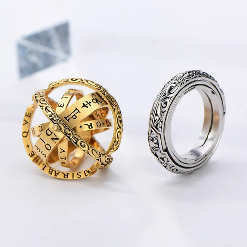 

Men Women Fashion Astronomical Ring Metal Ball Creative Rotating Finger Ring Mood Ring Fashion Jewelry Gifts Creative Complex