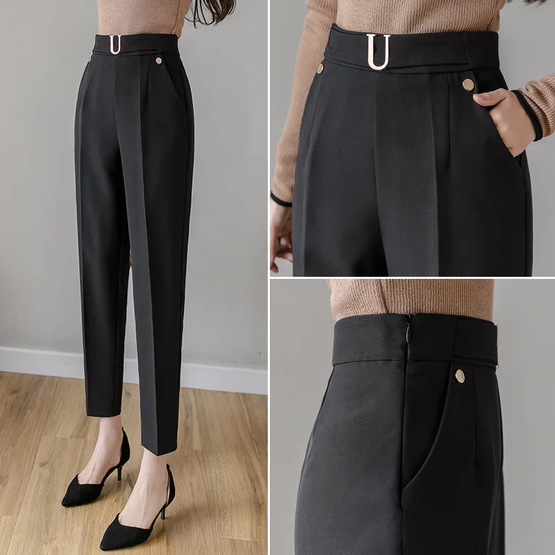 

2020 Акция хлопковые спортивные брюки женские Костюмные брюки с высокой талией с драпировкой сигареты Весенние новые занятия укороченные де...