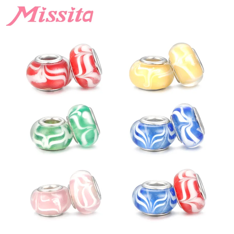 MISSITA Европейский узор на липучке из муранского стекла фиолетовые бусины подходят