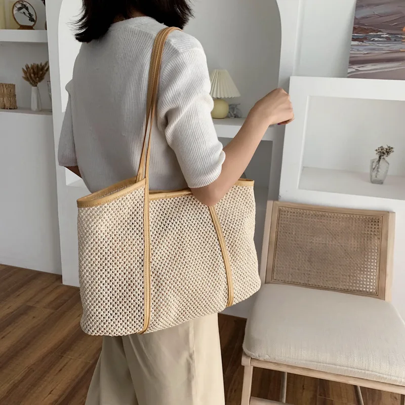 

Youda 2021 Fashion PU Woven Bag Luxury Woven Leather Shoulder Bags Hollow Out Lady Designer Luxury Handbag Female Travel Tote