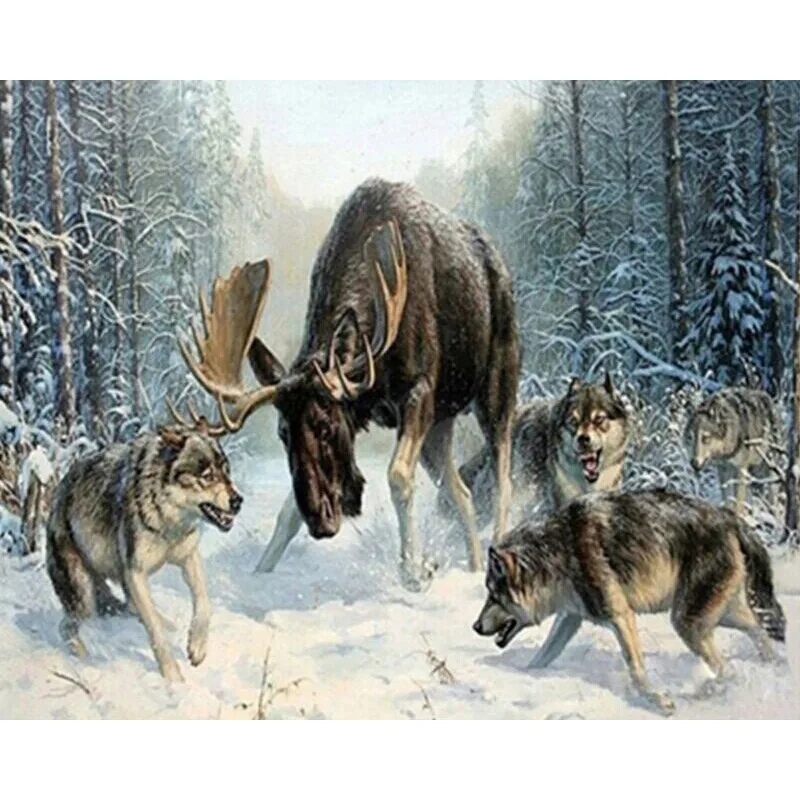 

SELILALI Painting The Wolves Around The Deer By Numbers Pictures By Number AnimalOil Painting For Adults Oil Painting Home