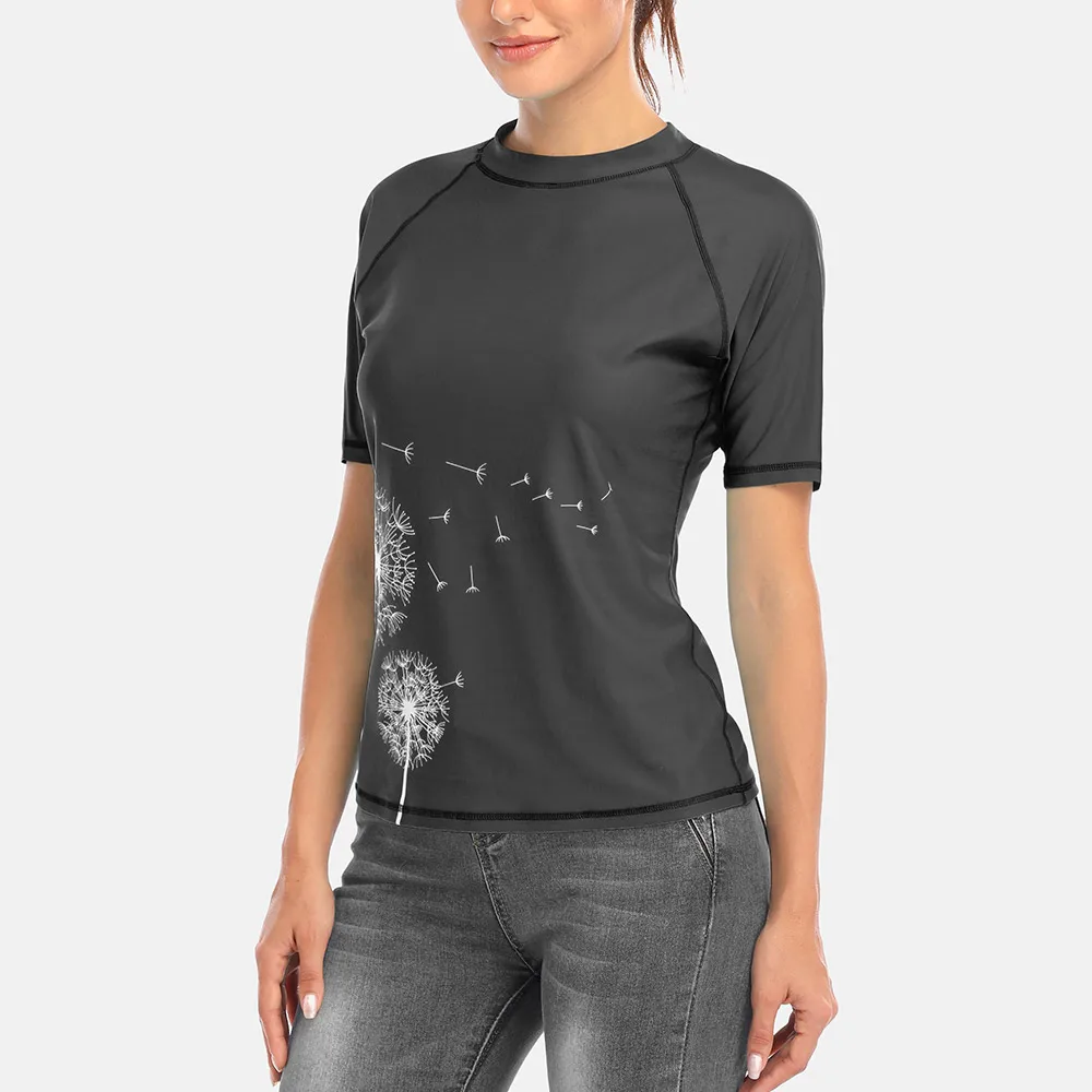 Charmleaks Женский короткий рукав Rashguard купальник с цветочным принтом купальник для серфинга Топ Rashguard UPF50+ рубашка для бега на велосипеде Рубашки