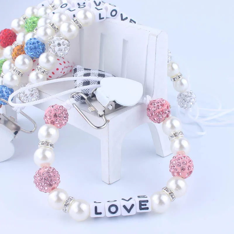 

Personalised Name Bling Newborn Baby Nipple Holder Clips Love Heart Metal Baby Pacifier Chain Attache Sucette