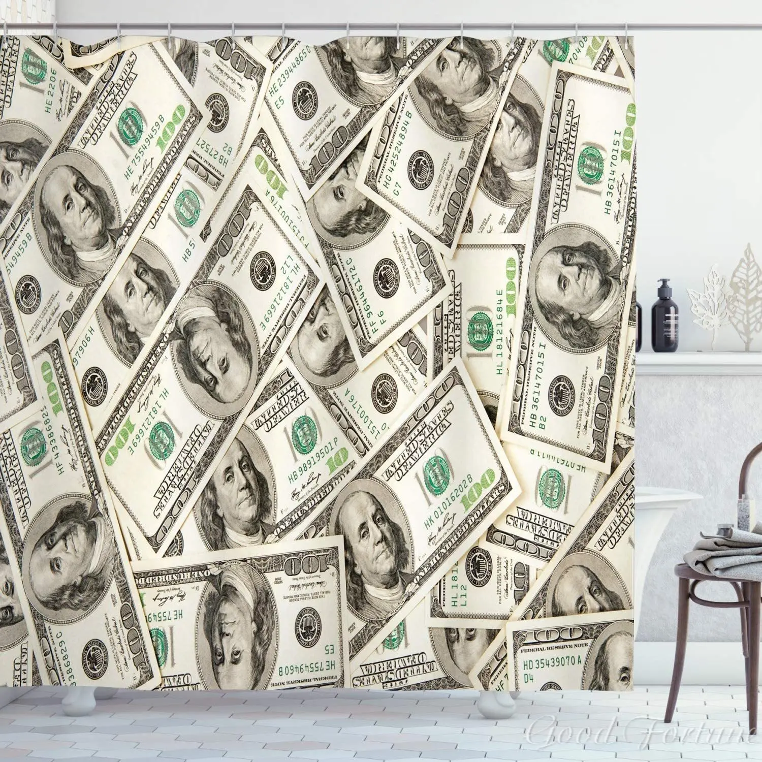 

Money Shower Curtain Heap Of Dollars Pattern Currency Pile With Ben Franklin Portrait Wealth Theme Bathroom Decor