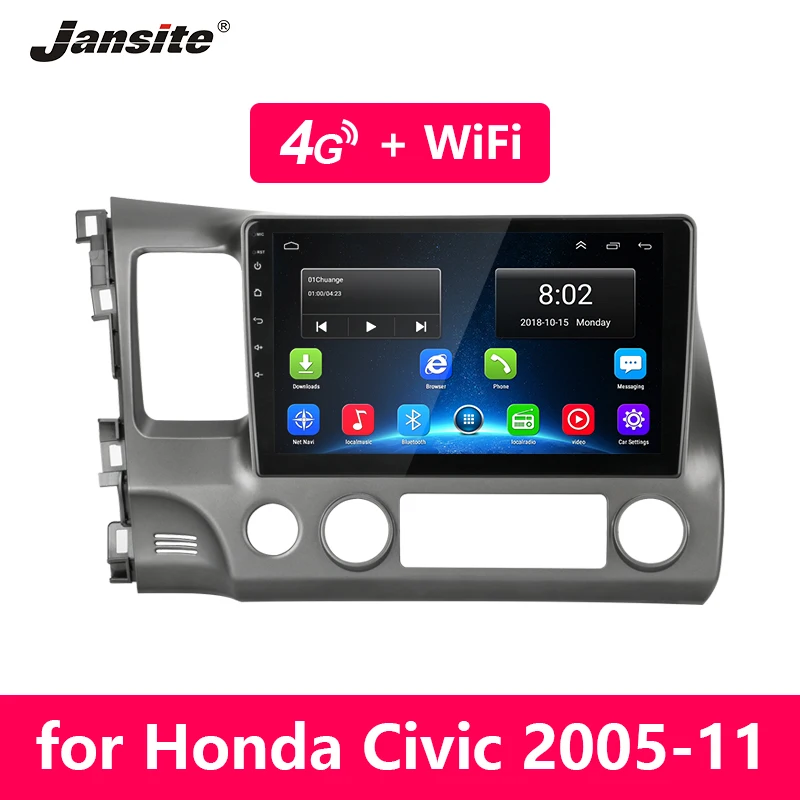 Jansite автомобиль радио для Honda Civic 2005 2006 2007 2008 2009 2010 2011 одновременное подключение двух телефонов Сенсорный экран подключается к сети 4G WI-FI 1" Bluetooth