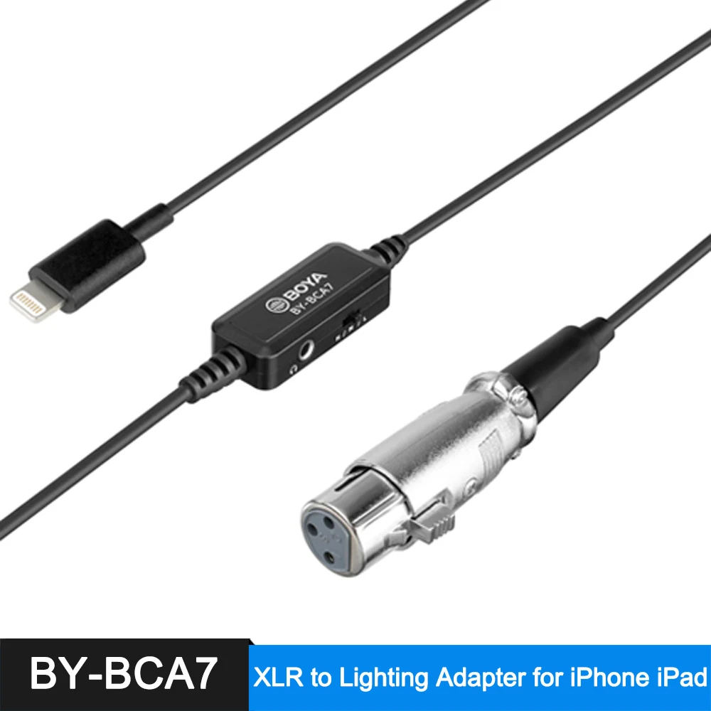 

BOYA BY-BCA7 XLR to Lightning Adapter Cable 3 Position Pad for iPhone 11 Pro iPad iPod Touch iOS Devices Microphone Accessories