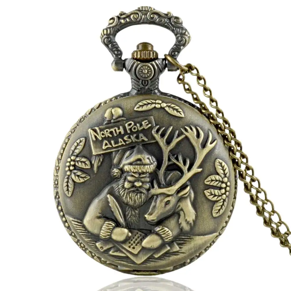 Старинные Бронзовые Северный полюс Аляска кварцевые карманные часы для мужчин и