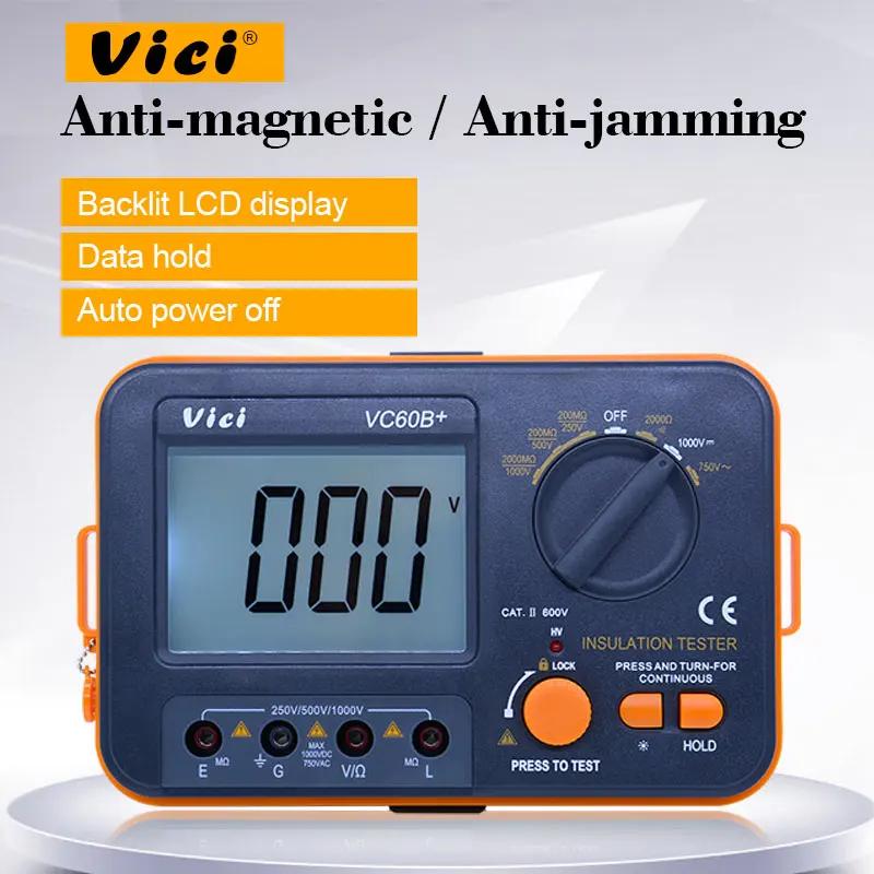 

VICI VICHY VC60B+ Insulation Resistance Tester Megohmmeter Ohmmeter Voltmeter DVM 1000V 2G w/ LCD Backlight