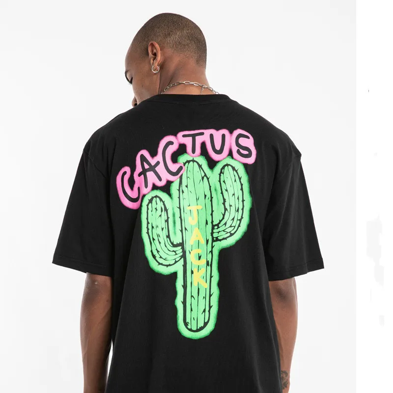 

100% Cotton Fashion Men T-Shirts Travis Scott Tour Short Sleeve CACTUS JACK Print Kanye West Men'S And Women'S Loose Short
