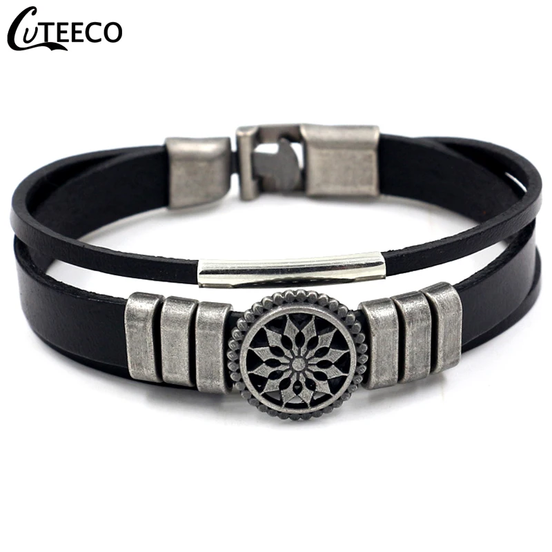 CUTEECO модный винтажный кожаный браслет для мужчин, мотоциклетный многослойный Плетеный браслет, Панк ювелирные изделия Pulseira Masculina