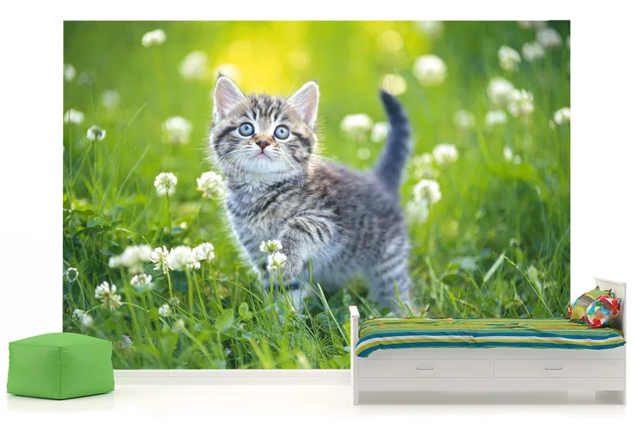 Cute Cat Wallpaper Custom 3D Wall Mural Kitten in Flower Field Photo Wallpaper Pet shop Kids Girls Bedroom Living Room Decor