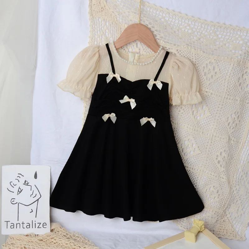 

Girls Mini Bow Princess Dress Summer Kids Pearl O-neck Lolita Style Dresses 3-7 Years Children Fashion Clothes Baby vestidos